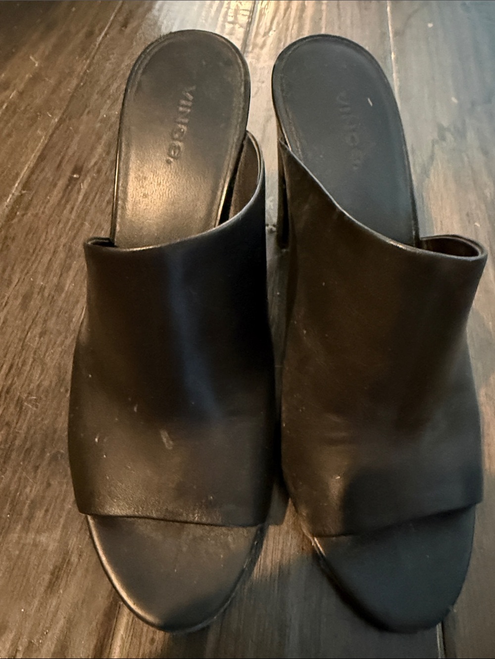 Vince Black Leather Open-Toe Mule Slides